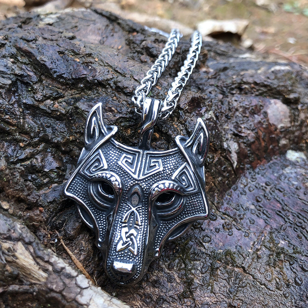 Asgard Crafted Norse Grey Wolf Head Pendant Chain Bijou Her