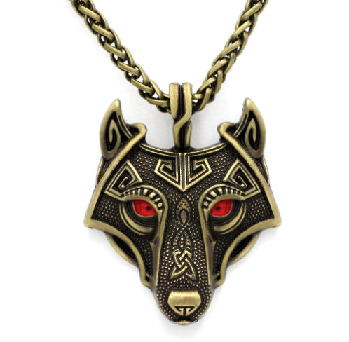 Asgard Crafted Norse Grey Wolf Head Pendant Chain Bijou Her