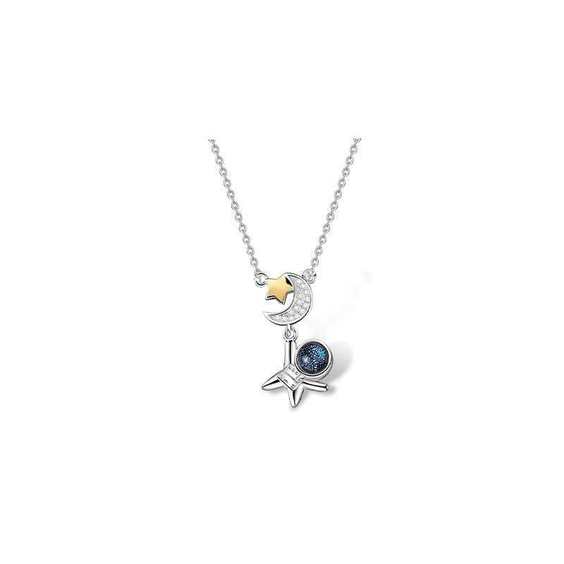 Astronaut Couple Necklace Sterling Silver Male And Female Bijou Her