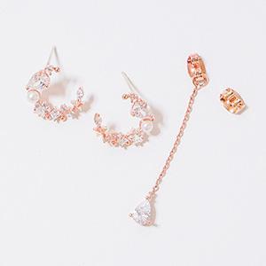Asymmetric Crystal Sparkle Earrings in Silver or Rose Gold Plating Bijou Her