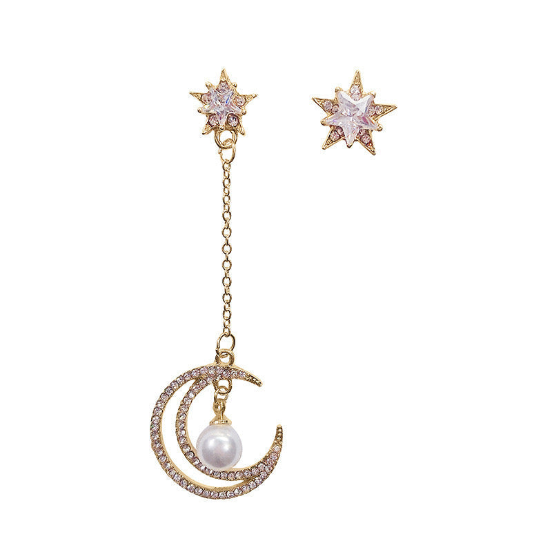 Asymmetric Star and Moon Tassel Earrings - Alloy, 7x2cm/1.5cm Bijou Her