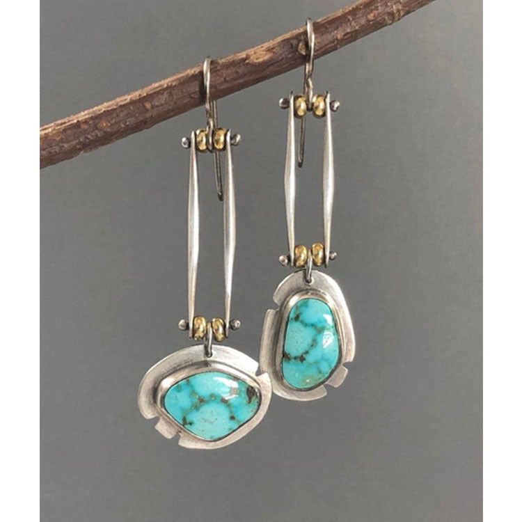 Asymmetric Turquoise Natural Gemstone Long Color Separation Earrings For Women Bijou Her