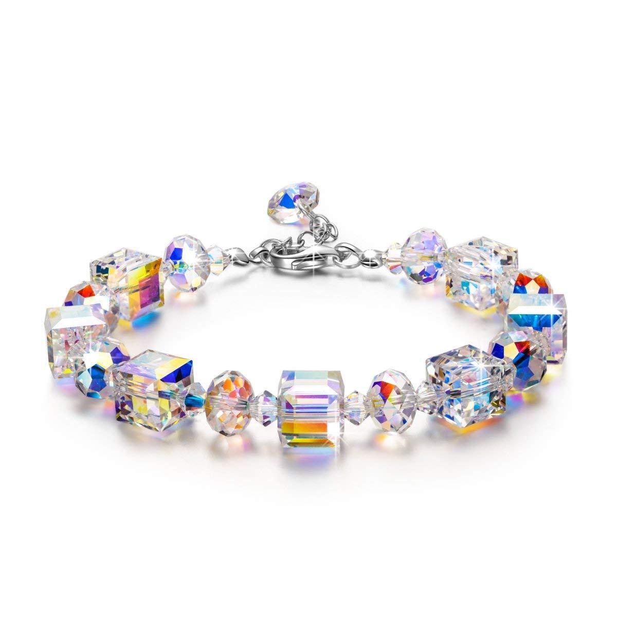 Aurora Borealis Austrian Elements Geometric Bracelet - 18K White Gold Plated Bijou Her