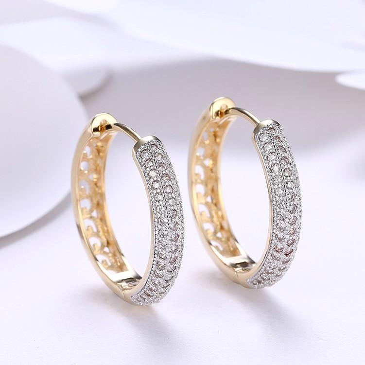 Austrian Crystal Micro Pav'e Circular Huggies in 18K Gold Plating - Hypoallergenic Comfort Fit Earrings Bijou Her