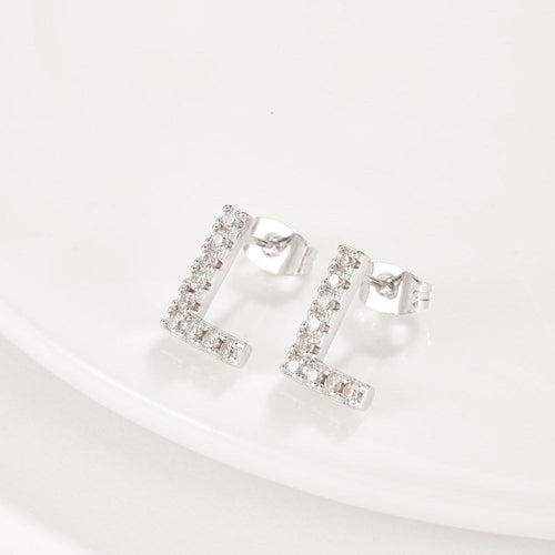 Austrian Crystal Pave Monogram Earrings in 18K White Gold - Personalized Studs with Initials Bijou Her