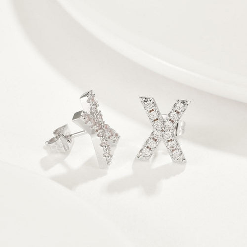 Austrian Crystal Pave Monogram Earrings in 18K White Gold - Personalized Studs with Initials Bijou Her