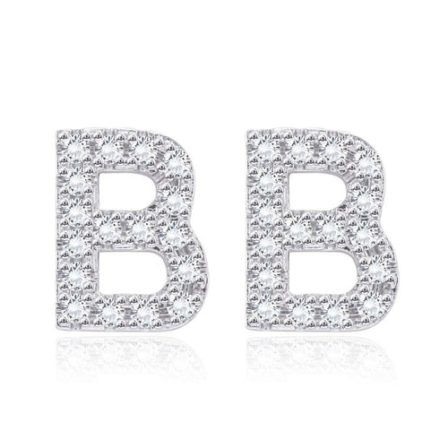 Austrian Crystal Pave Monogram Earrings in 18K White Gold - Personalized Studs with Initials Bijou Her