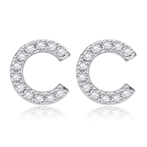 Austrian Crystal Pave Monogram Earrings in 18K White Gold - Personalized Studs with Initials Bijou Her