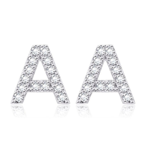 Austrian Crystal Pave Monogram Earrings in 18K White Gold - Personalized Studs with Initials Bijou Her