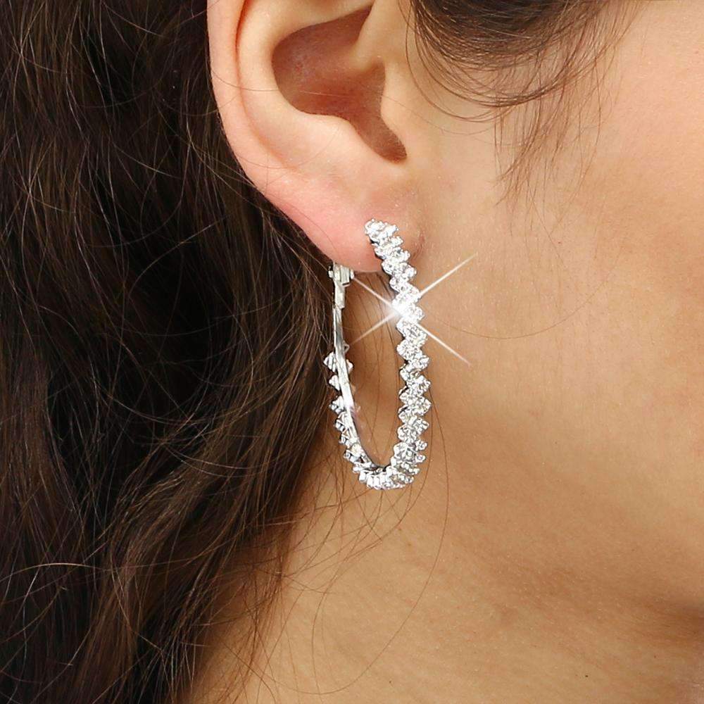Austrian Crystal Zig-Zag Hoop Earrings - High-Quality Zinc Alloy, 1.69" or 2.04" Diameter Bijou Her
