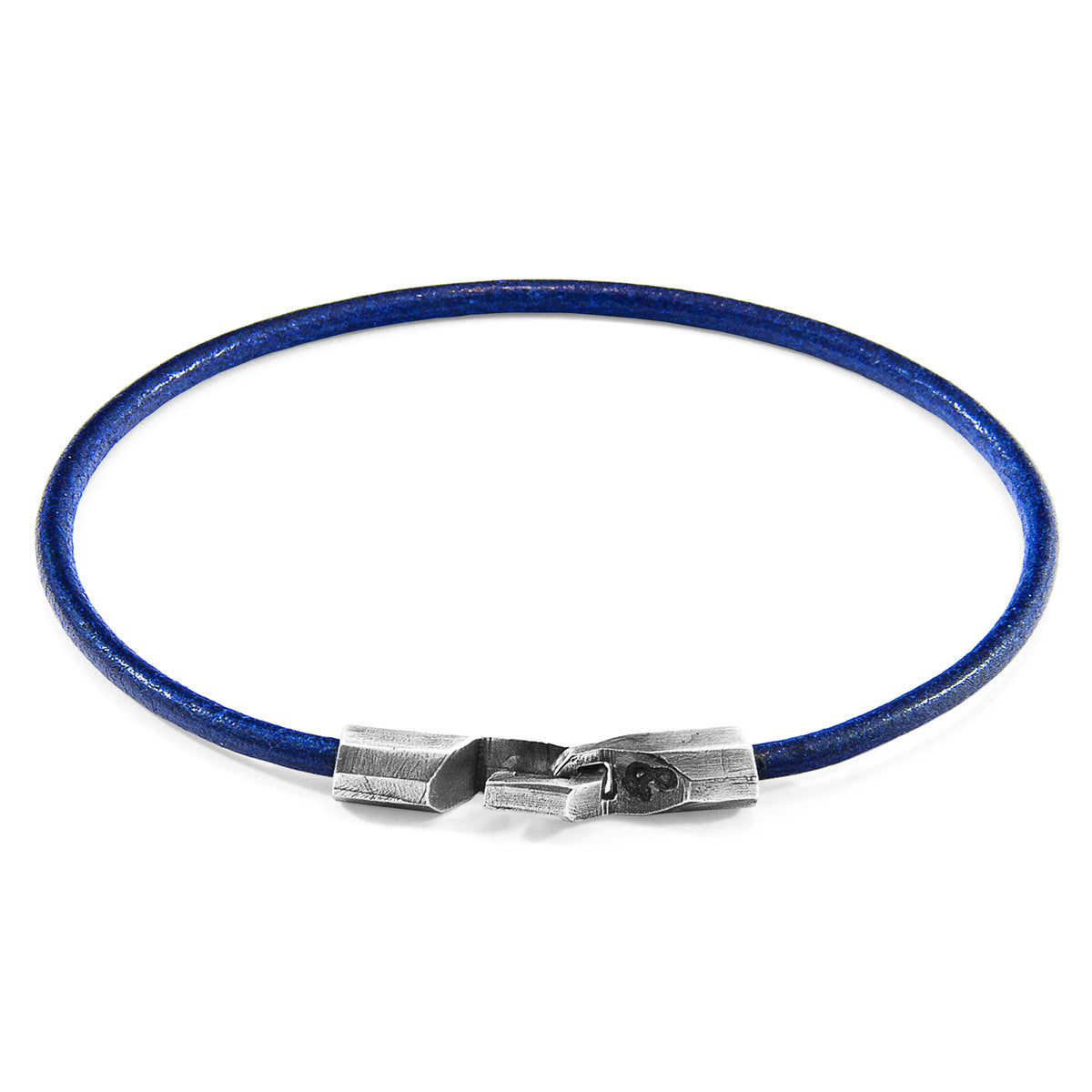 Azure Blue Talbot Silver and Leather Bracelet: Handcrafted in Great Britain with Genuine Leather and Solid Sterling Silver Clasp Bijou Her