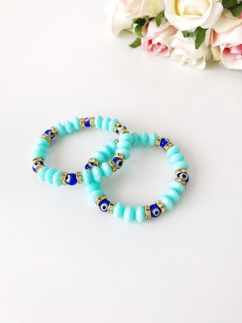 Baby Evil Eye Bracelet, Baby Protection Bracelet, Glass Beads Bijou Her