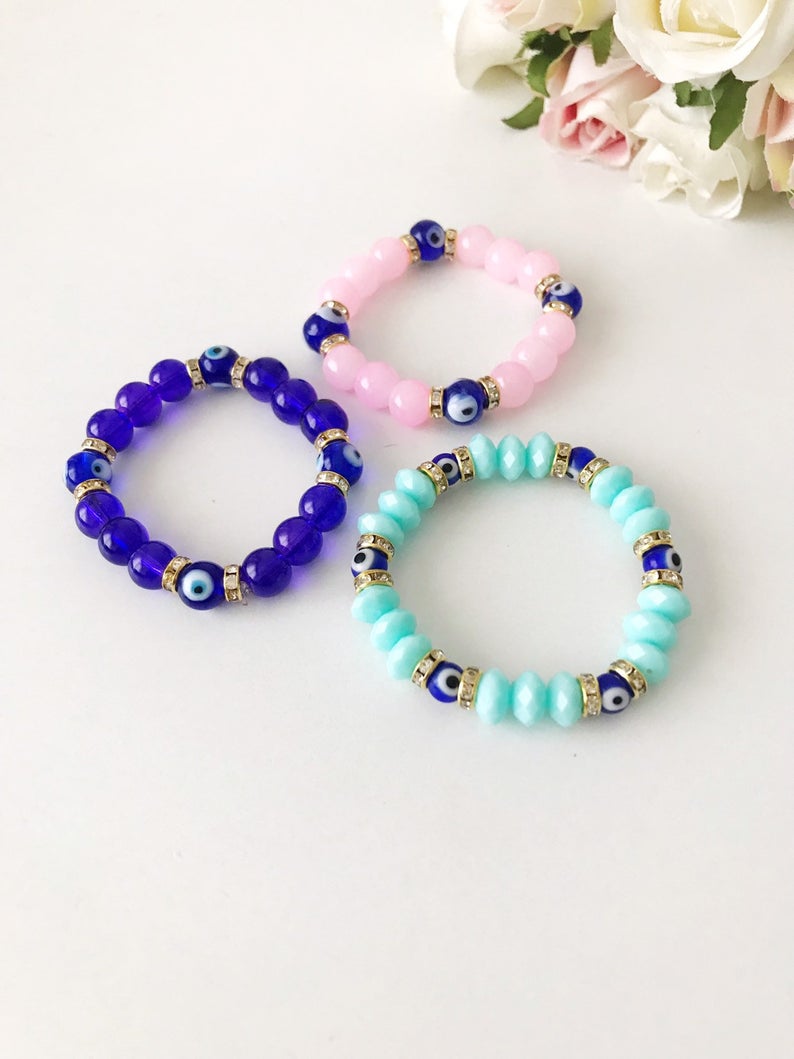 Baby Evil Eye Bracelet, Baby Protection Bracelet, Glass Beads Bijou Her