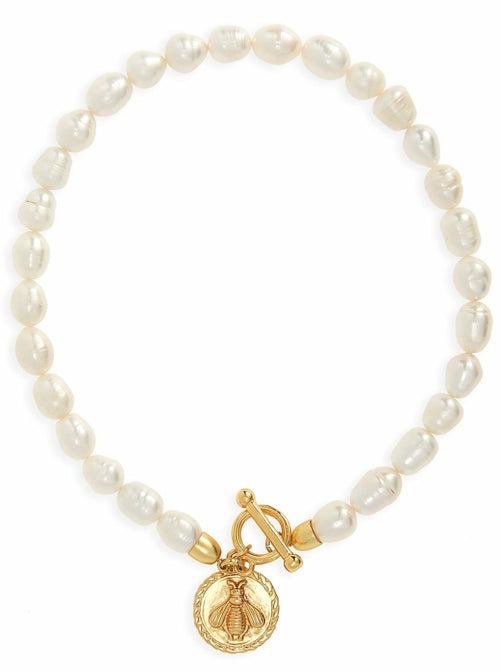"Ball Chain Necklace with Ornamented Bee Pendant and Ivory Enamel Accent - 18" Long" Bijou Her