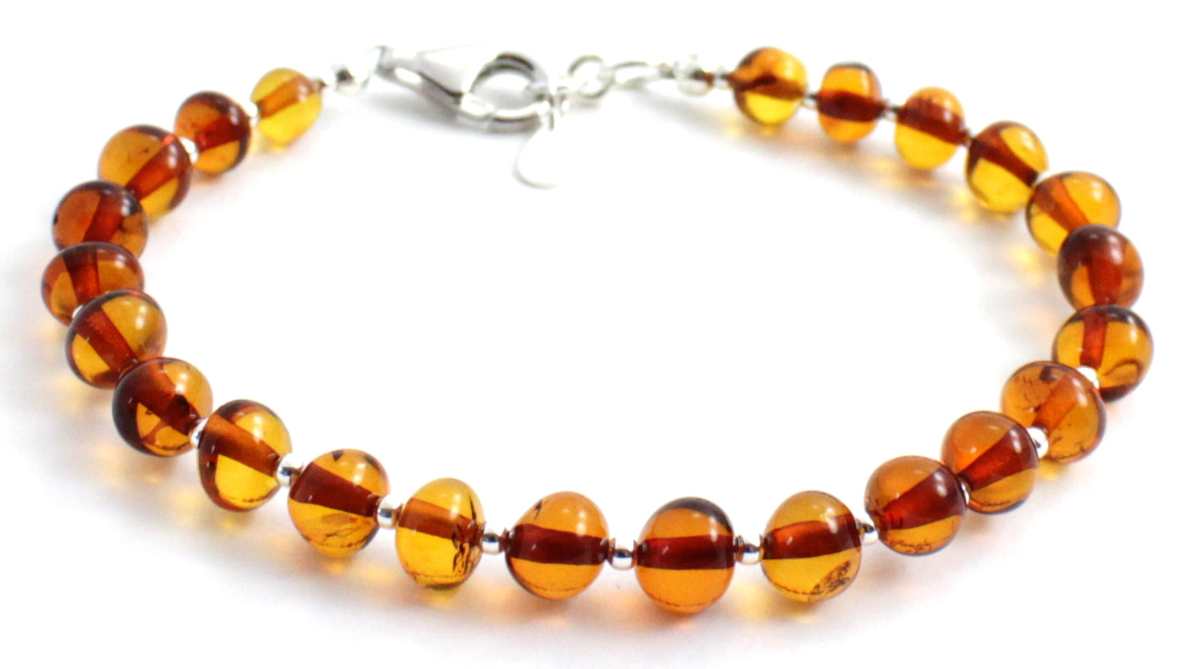 Baltic Amber Beaded Bracelet with Sterling Silver 925 for Men and Women - Cognac Brown Gemstone Jewelry Bijou Her