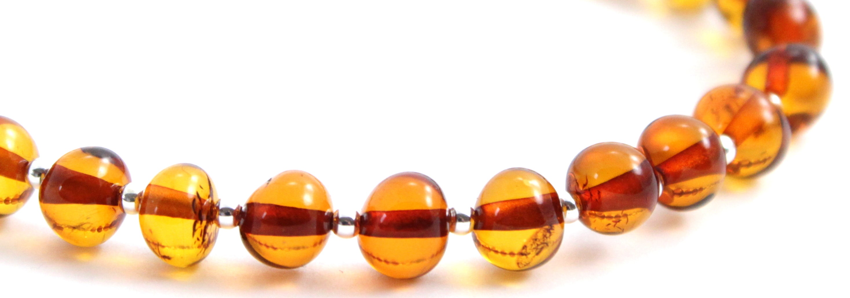 Baltic Amber Beaded Bracelet with Sterling Silver 925 for Men and Women - Cognac Brown Gemstone Jewelry Bijou Her