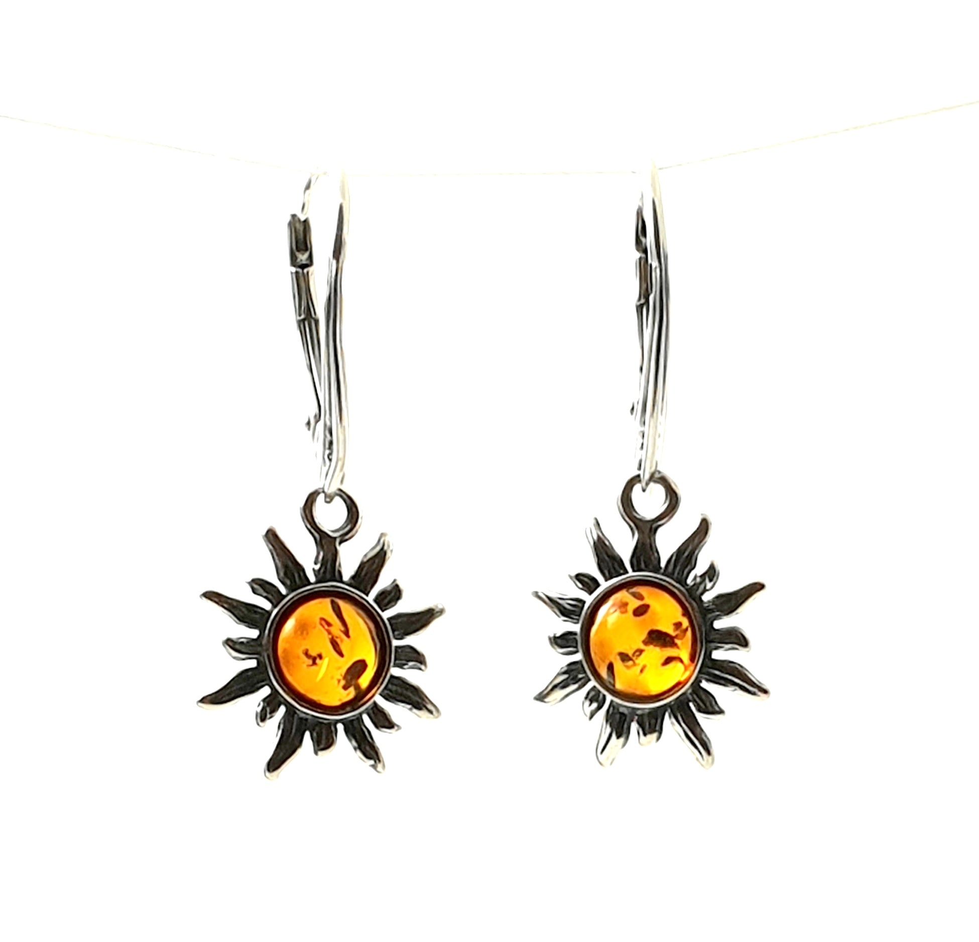 Baltic Amber Sun Drop Earrings - Sterling Silver 925 Jewelry Bijou Her