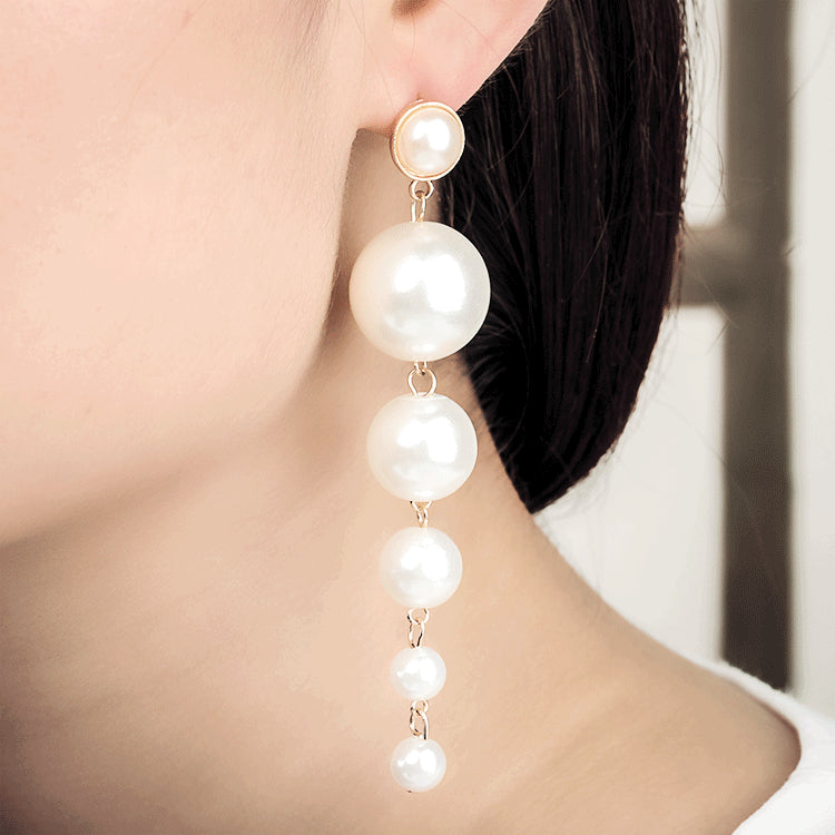 Baroque Pearl Earrings - Long String Design, 9.7cm Dimension, 18.5g Weight, Alloy Material Bijou Her