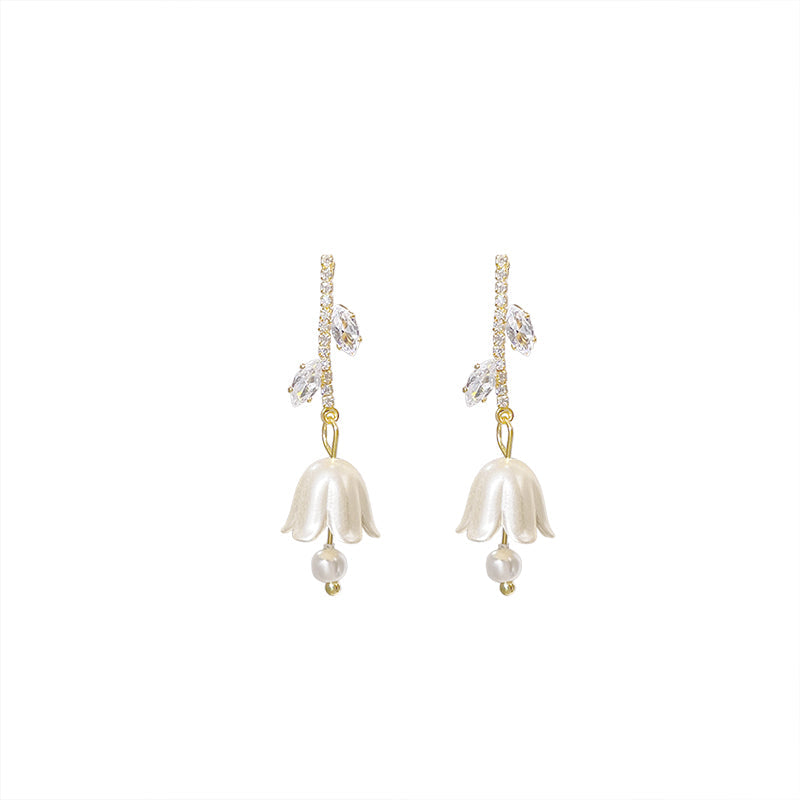 Bell Orchid Pearl Tassel Zircon Earrings Female Bijou Her