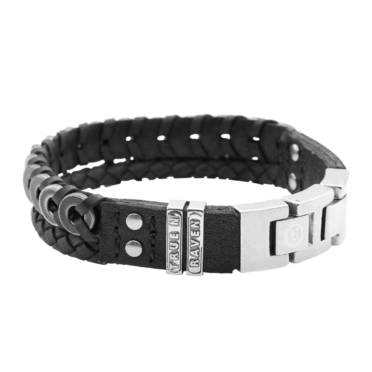 Black Braided Leather & Faded Steel Bracelet - Rugged Fashion Accessory Bijou Her