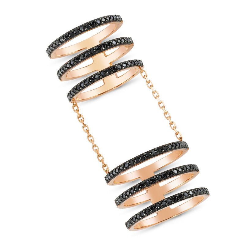 Black CZ Crystal Triple Band Linked Silver Stacked Ring - Handmade 925 Sterling Silver with 18K Rose Gold, 18K Gold or Rhodium Plating Bijou Her