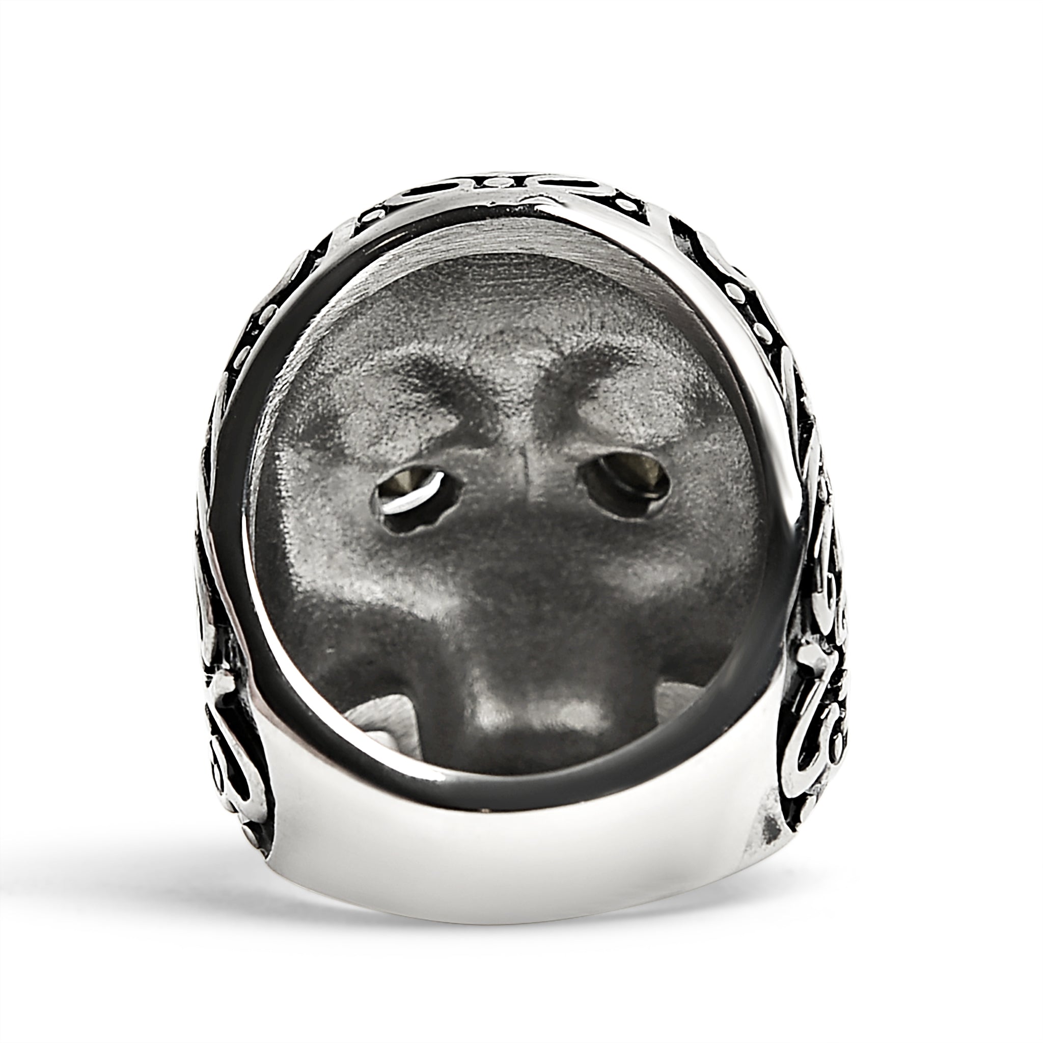 Black CZ Detailed Skull Stainless Steel Ring - Edgy Biker/Goth Accessory Bijou Her