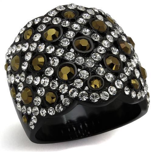 Black Lust Stainless Steel Ring with Metallic Gold Crystal - Tusk Collection Bijou Her