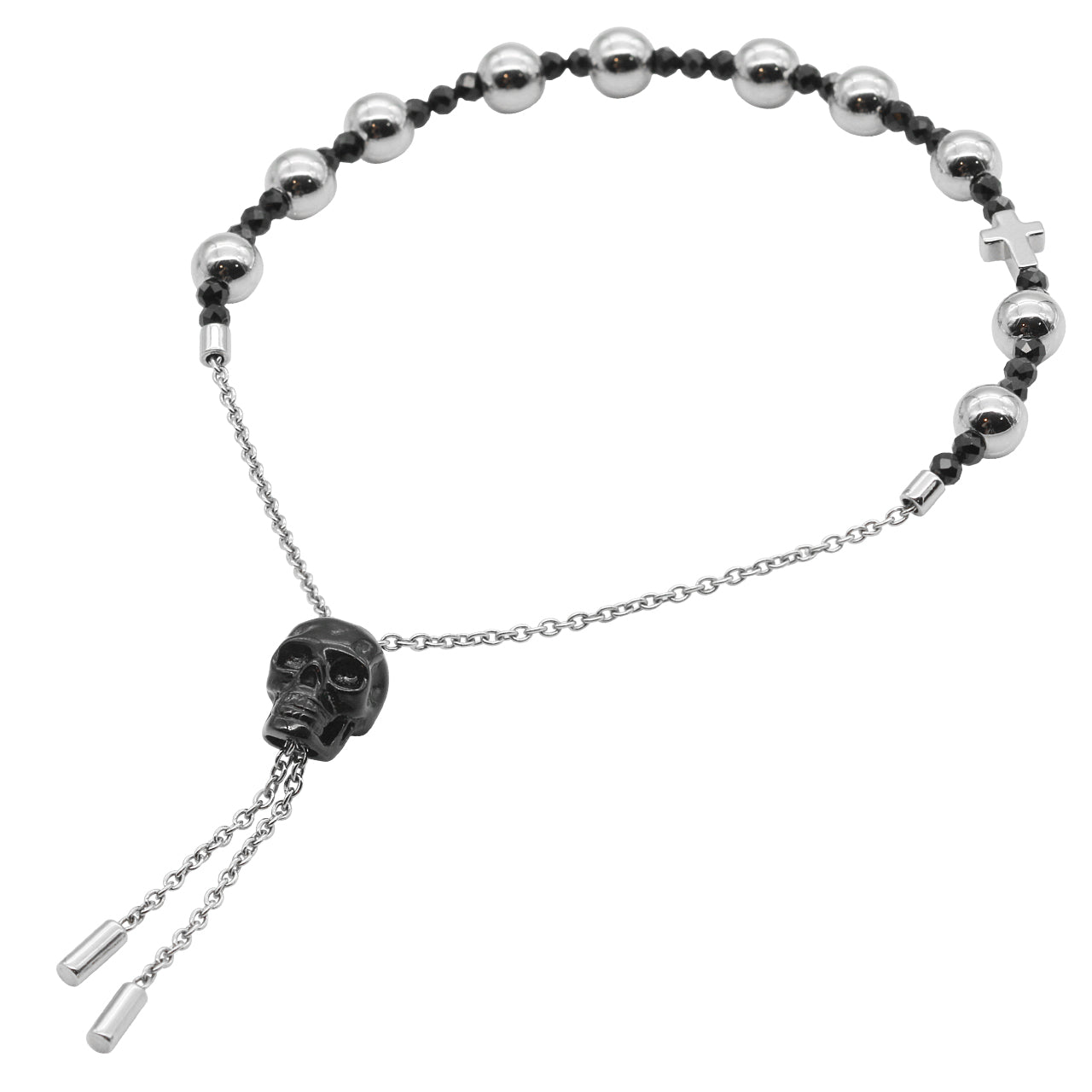 Black Skull Spinel Bead Bracelet with Pull-Chain Clasp - Stylish and Edgy Fashion Accessory Bijou Her