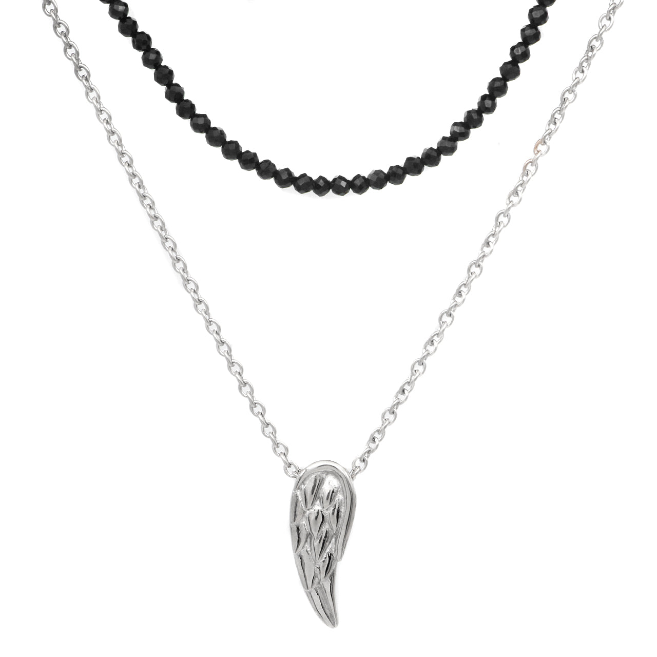 Black Spinel Beaded Steel Wing Necklace - Heavenly Accessory for Casual or Formal Outings Bijou Her