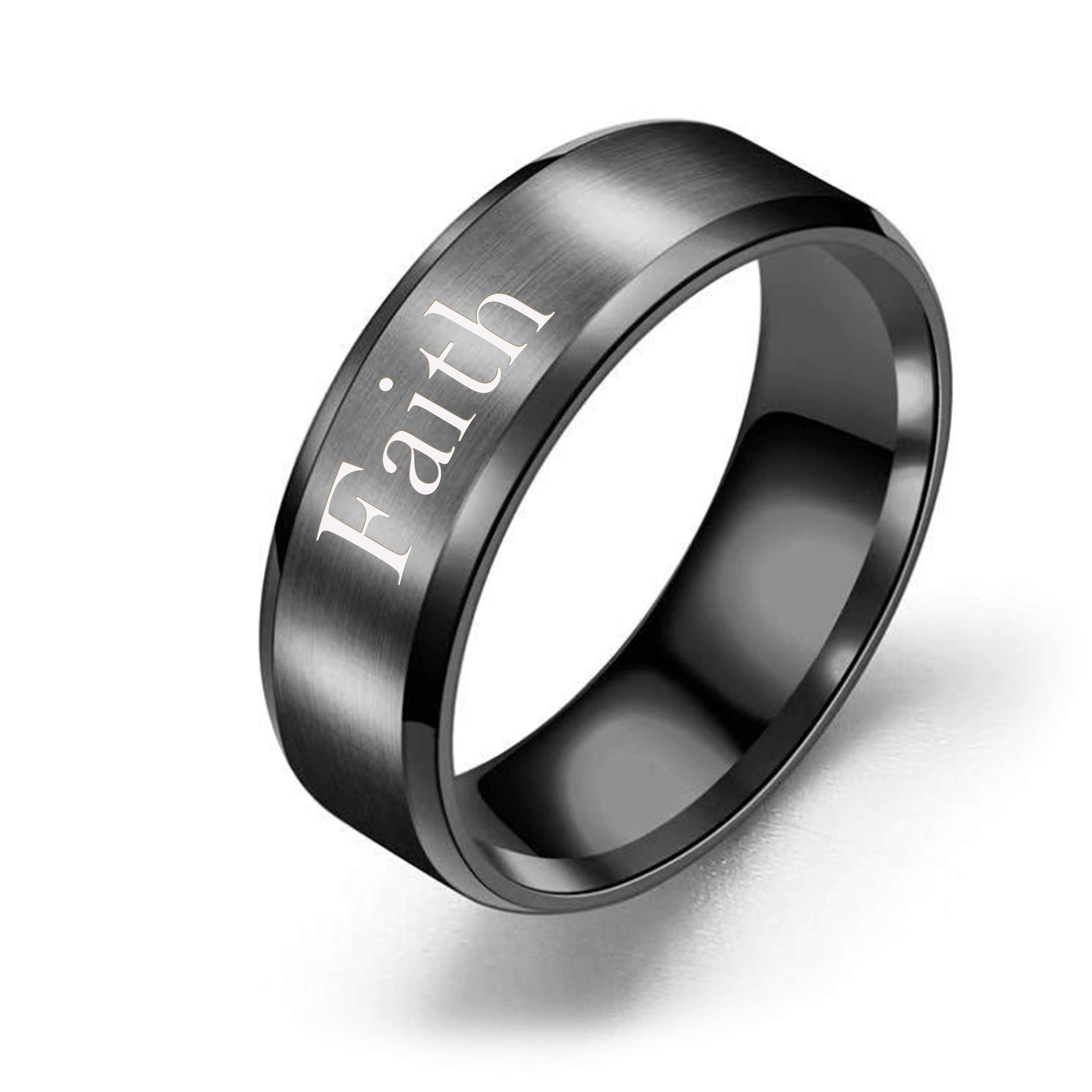 Black Stainless Steel Comfort Fit Ring - 8mm Brushed Finish for Faith Bijou Her