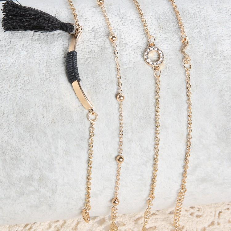 Black Tassel Pav'e Bracelet Set - 14K Gold Plated, White Crystal Pav'e, Hypoallergenic, Italy Design Bijou Her