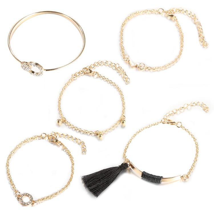 Black Tassel Pav'e Bracelet Set - 14K Gold Plated, White Crystal Pav'e, Hypoallergenic, Italy Design Bijou Her