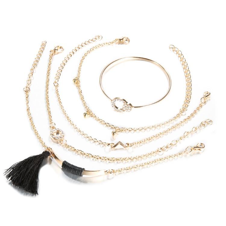 Black Tassel Pav'e Bracelet Set - 14K Gold Plated, White Crystal Pav'e, Hypoallergenic, Italy Design Bijou Her