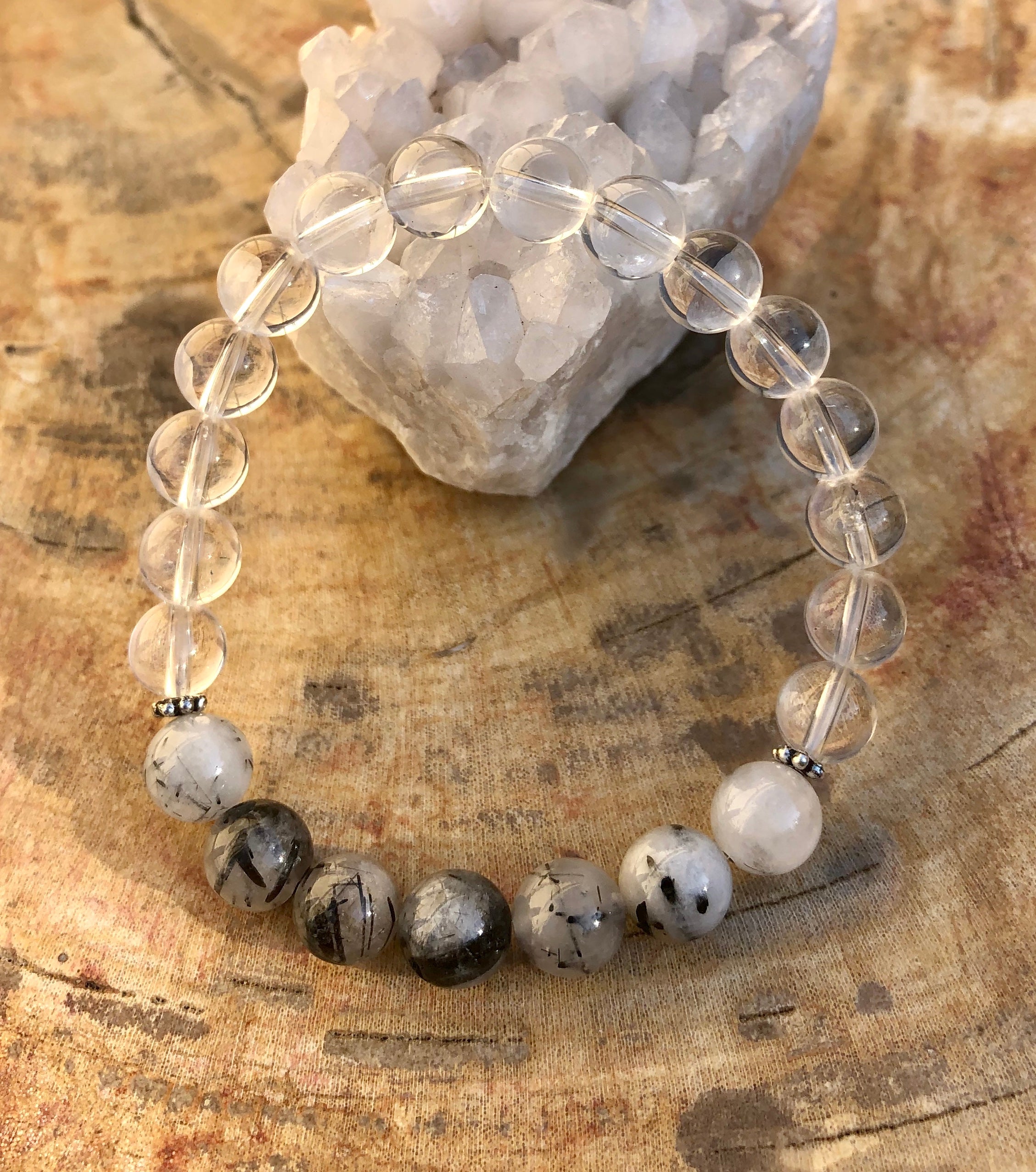 Black Tourmaline & Crystal Quartz Bracelet - All-Natural Protection & Healing Stone Bijou Her