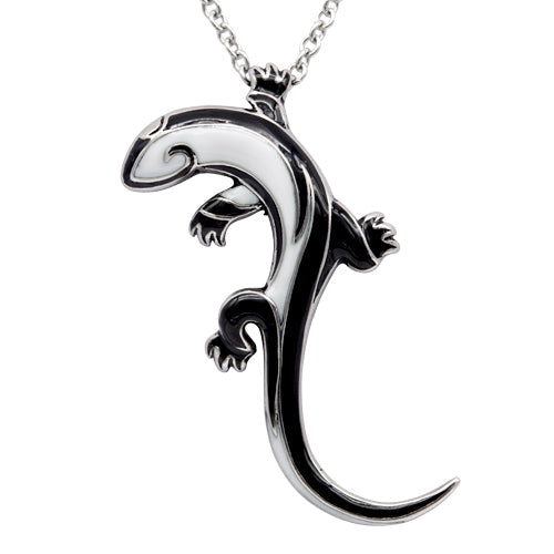 Black Tribal Lizard Pendant Necklace - Stainless Steel with Epoxy Paint and 27" Chain Bijou Her