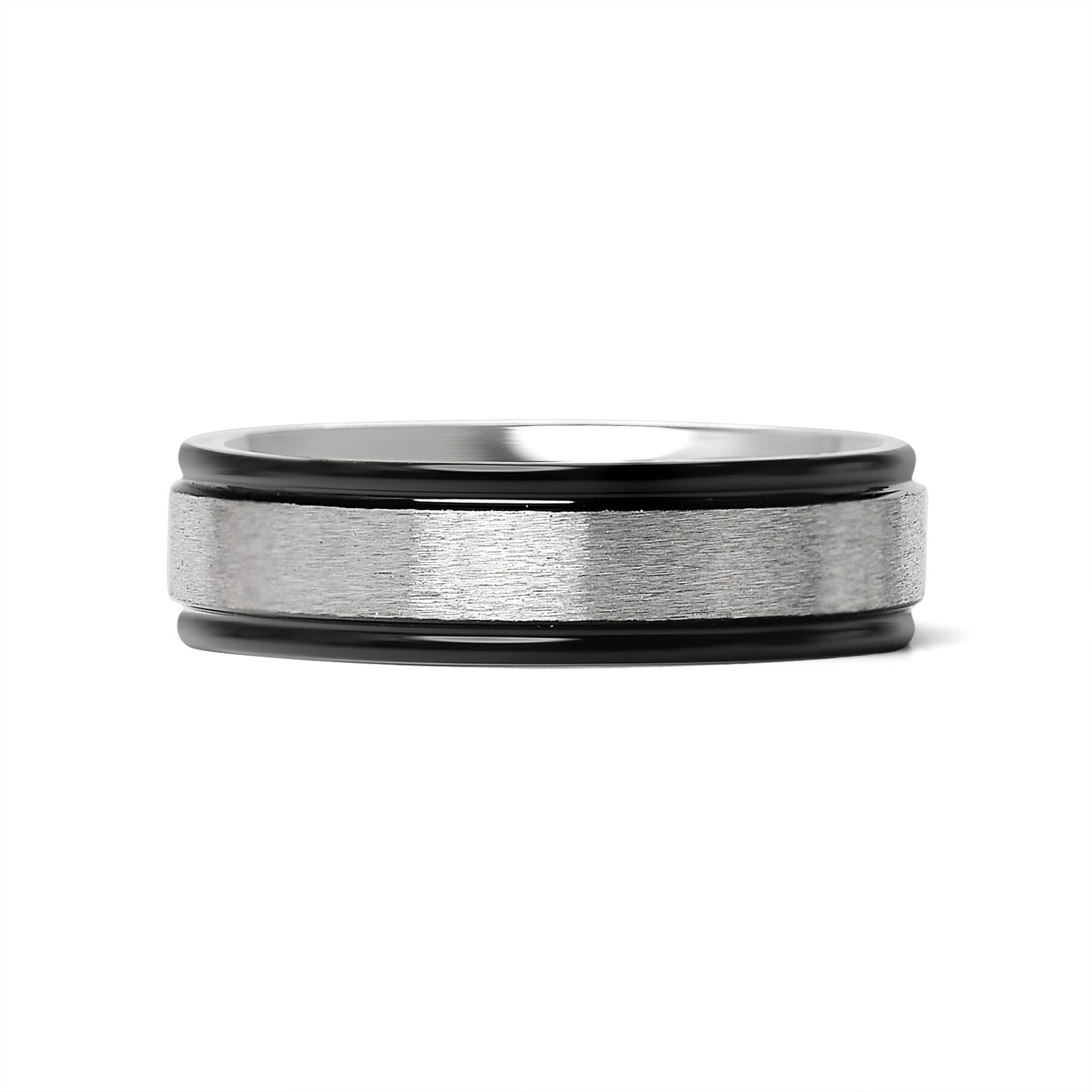 Black Trim Stainless Steel Blank Ring - Brushed Center, Customizable, Hypoallergenic, 6mm/8mm Widths Bijou Her