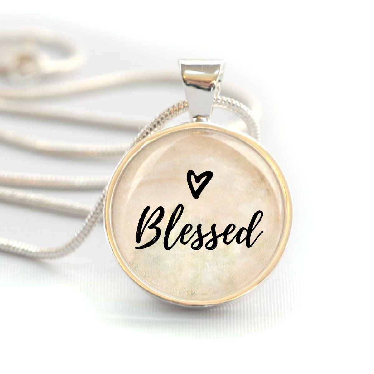 Blessed Silver-Plated Pendant Necklace - Handcrafted, 20" Chain, Heart Illustration, Nickel-Free Bijou Her