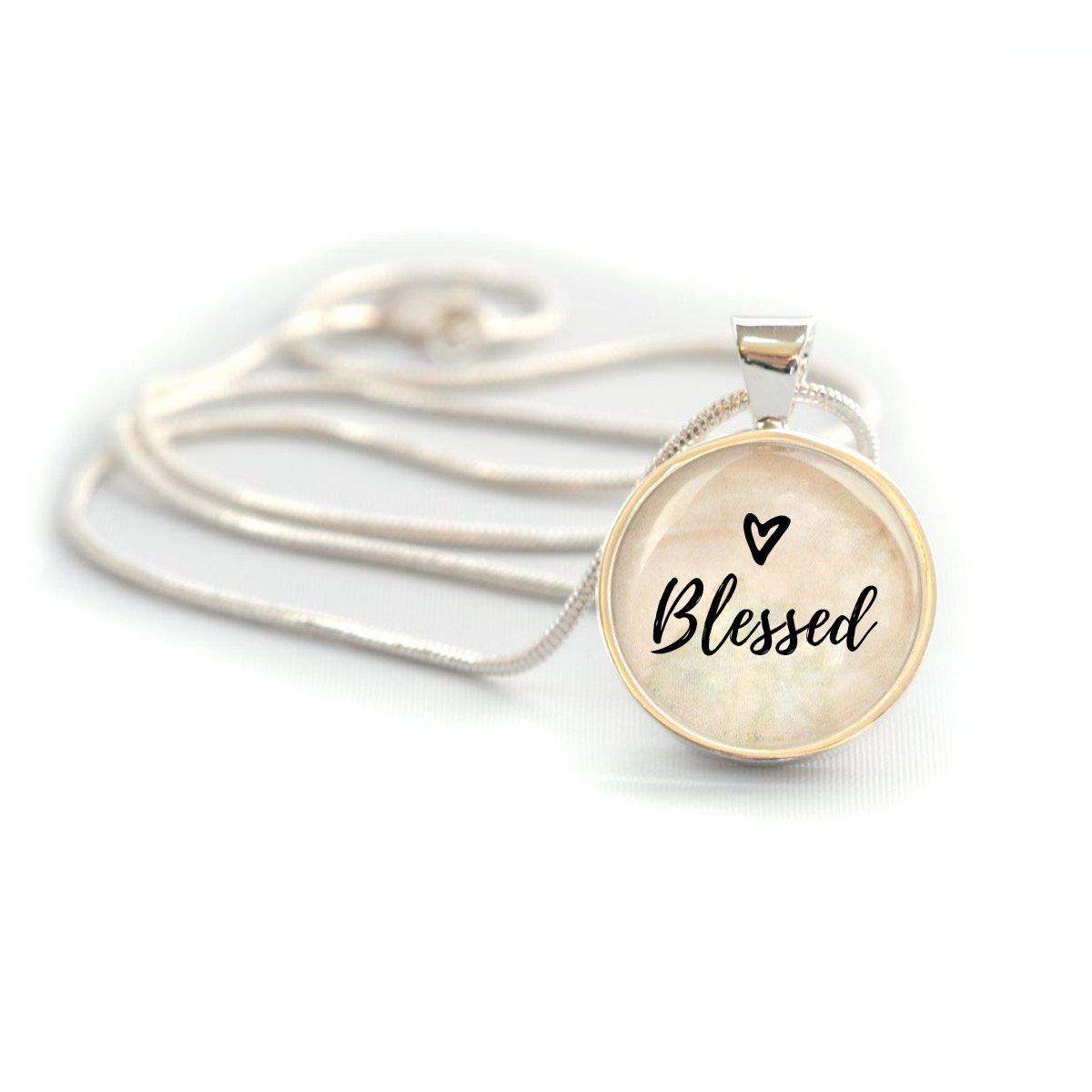 Blessed Silver-Plated Pendant Necklace - Handcrafted, 20" Chain, Heart Illustration, Nickel-Free Bijou Her