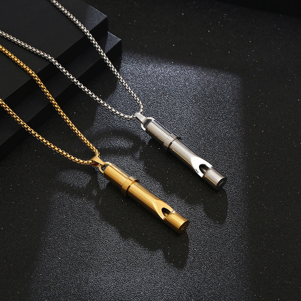 Blowable Whistle Necklace Men's And Women's Titanium Steel Whistle Pendant Sweater Chain Bijou Her
