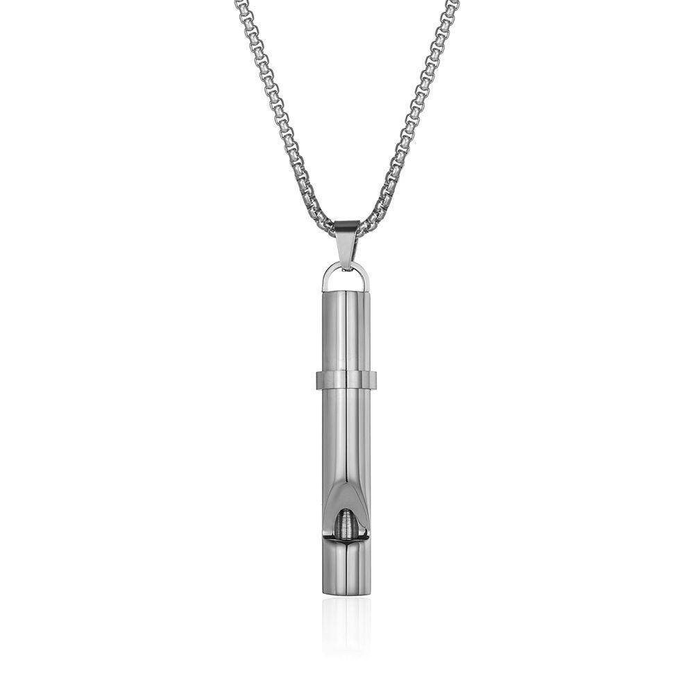 Blowable Whistle Necklace Men's And Women's Titanium Steel Whistle Pendant Sweater Chain Bijou Her