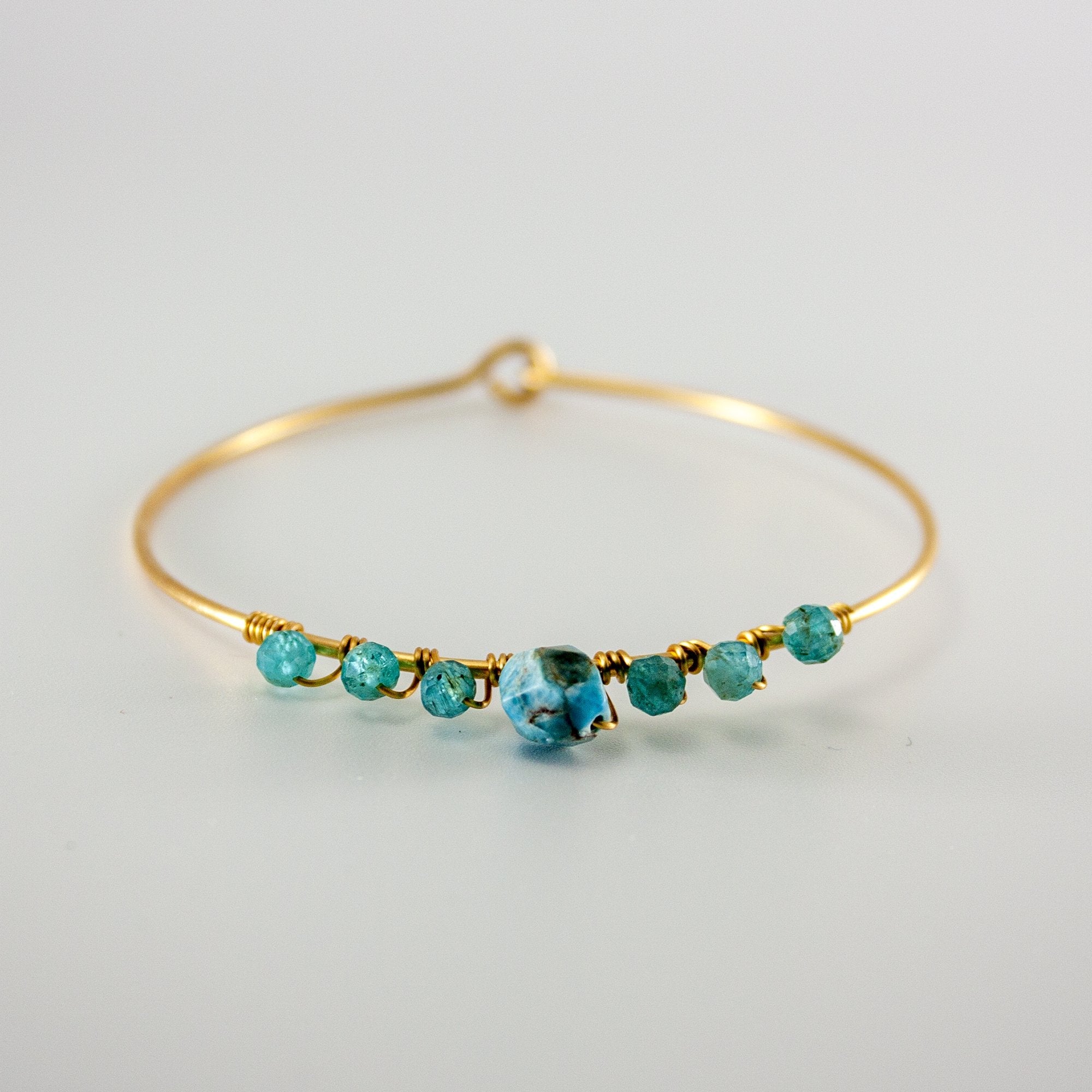 Blue Apatite Beaded Bangle with Gold Accents Bijou Her