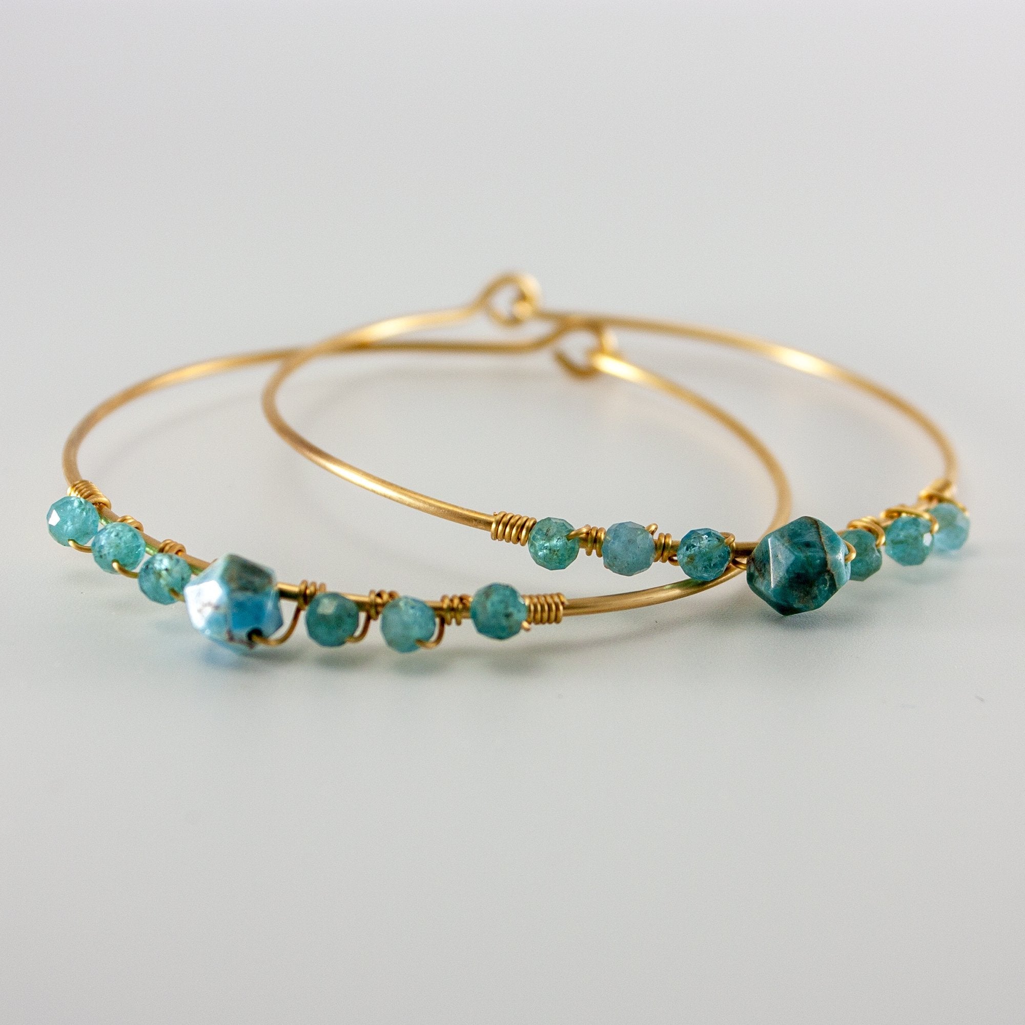 Blue Apatite Beaded Bangle with Gold Accents Bijou Her