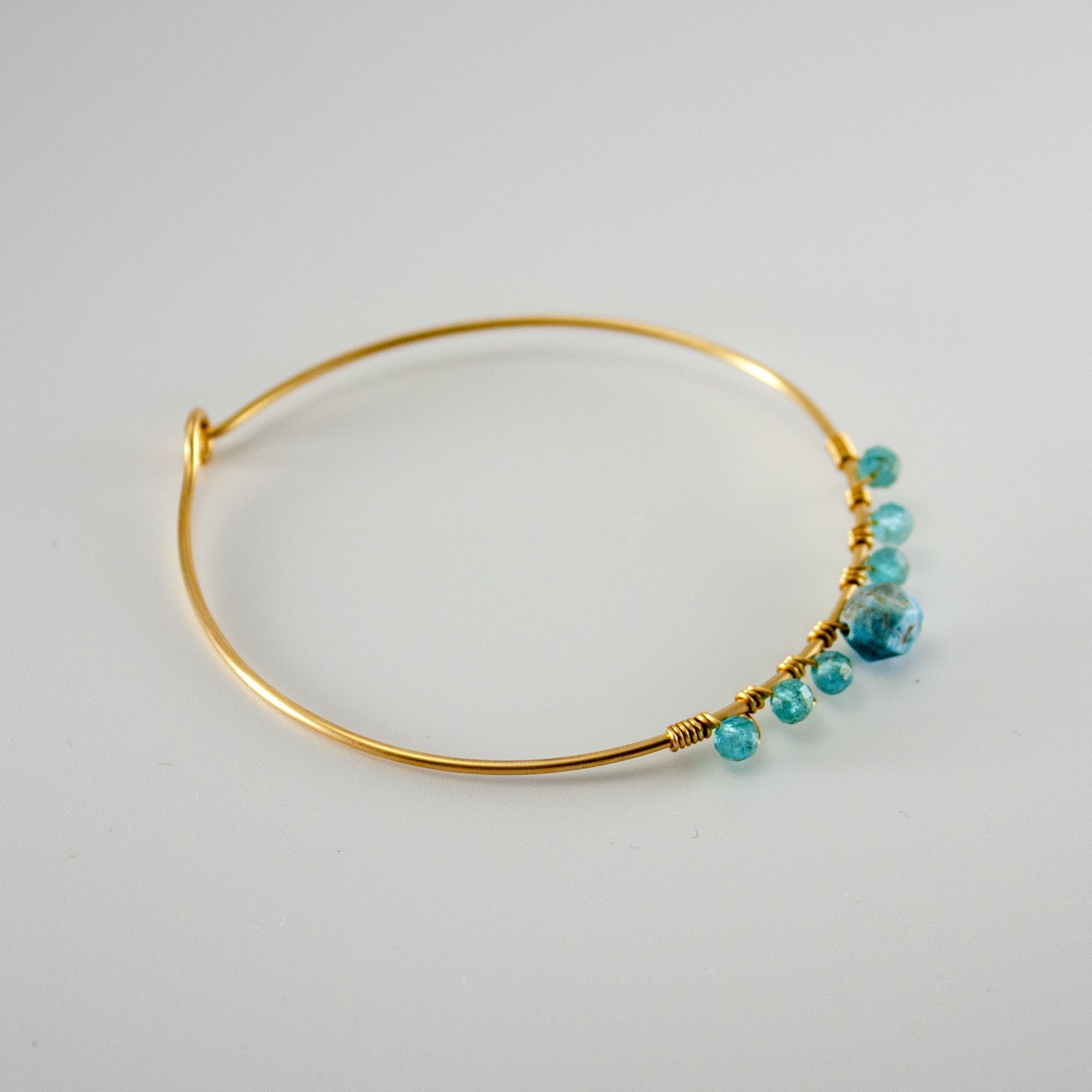 Blue Apatite Beaded Bangle with Gold Accents Bijou Her