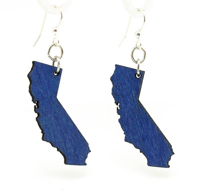 "Blue California Wood Earrings - Made in USA, Style S005, 1.3" x 0.9", Sustainable Materials" Bijou Her