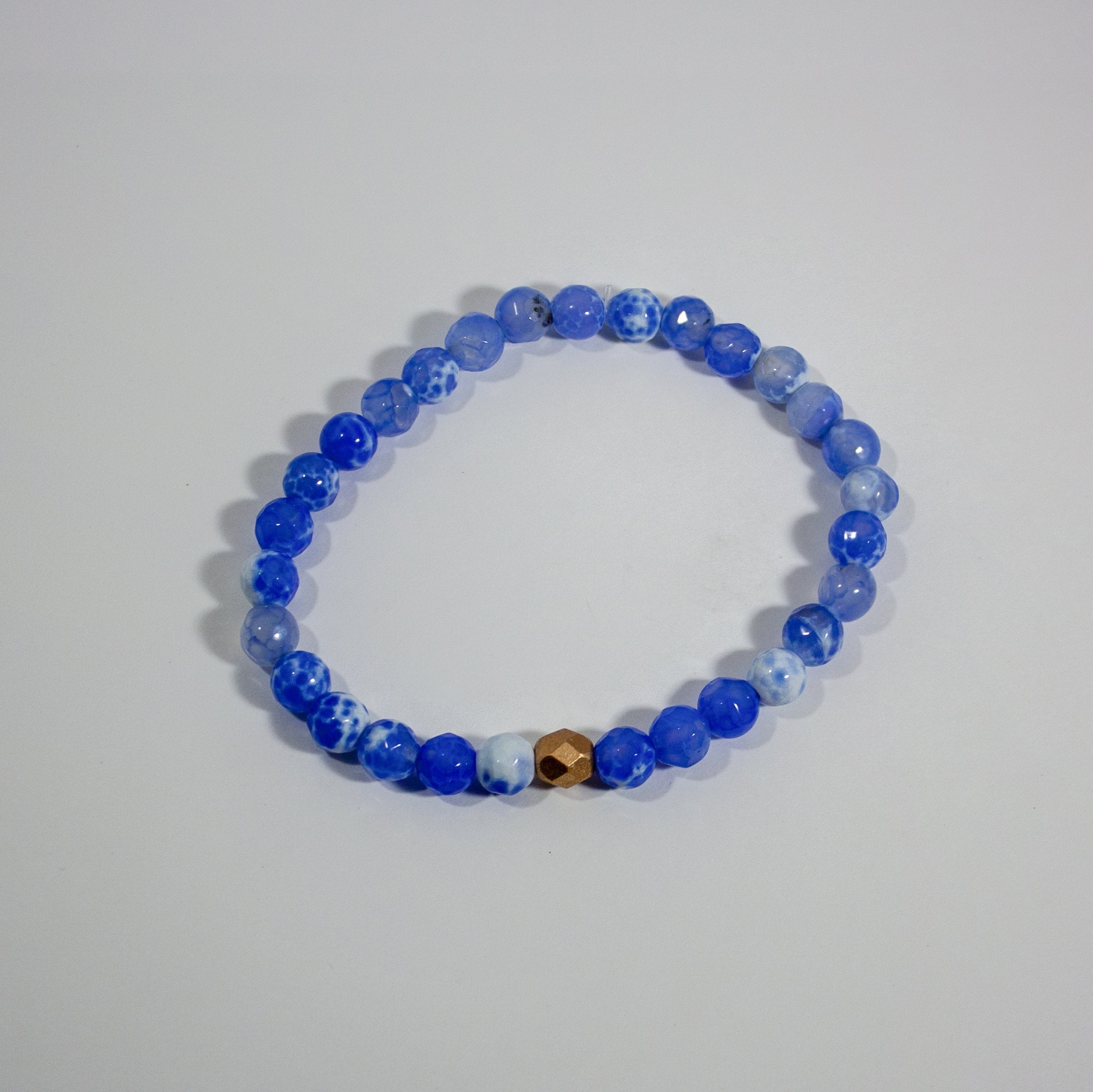 Blue Crackled Agate Beaded Stretch Bracelet - 6mm Beads Bijou Her