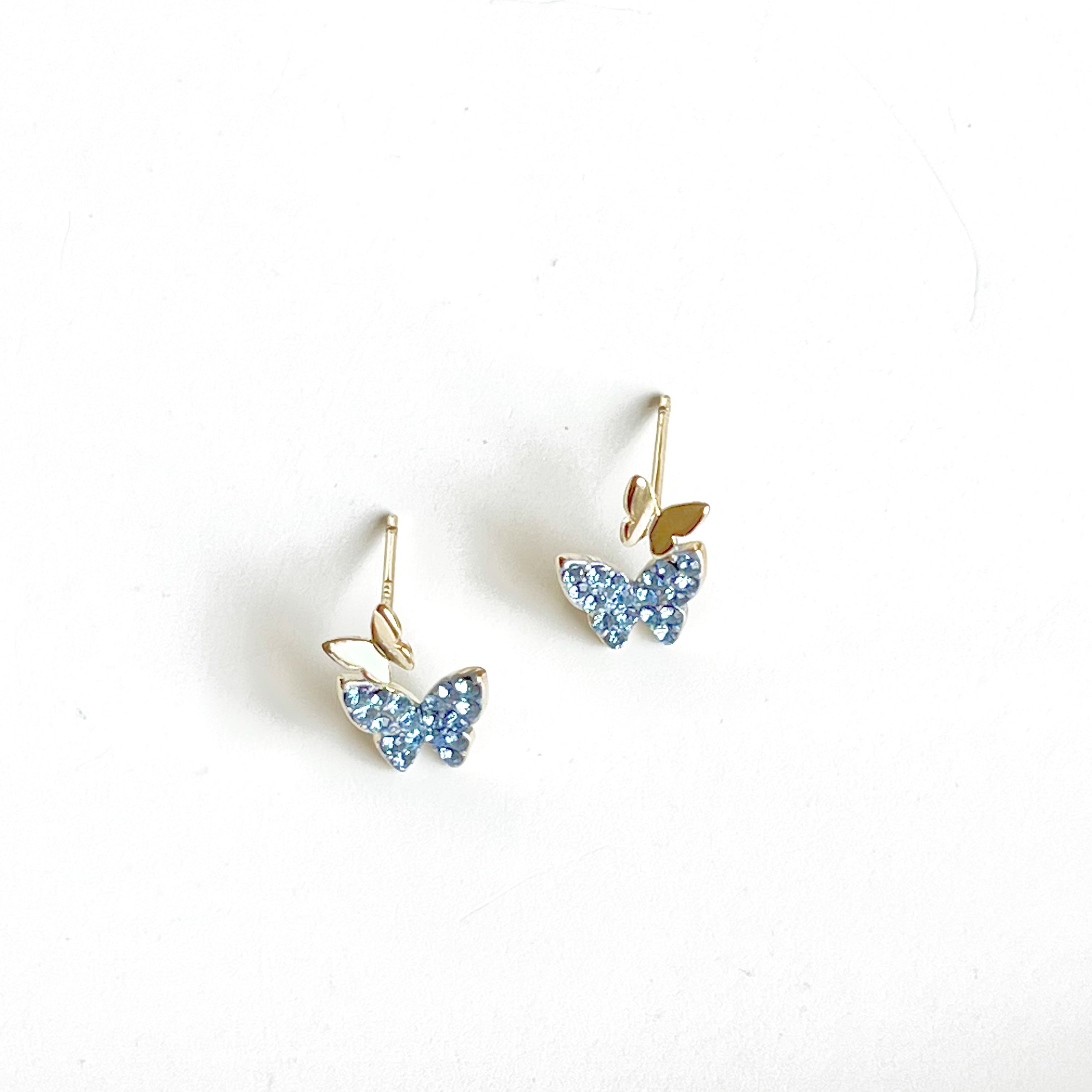 Blue Crystal Gold Butterfly Earrings - Hypoallergenic Sterling Silver Jewelry for Women Bijou Her