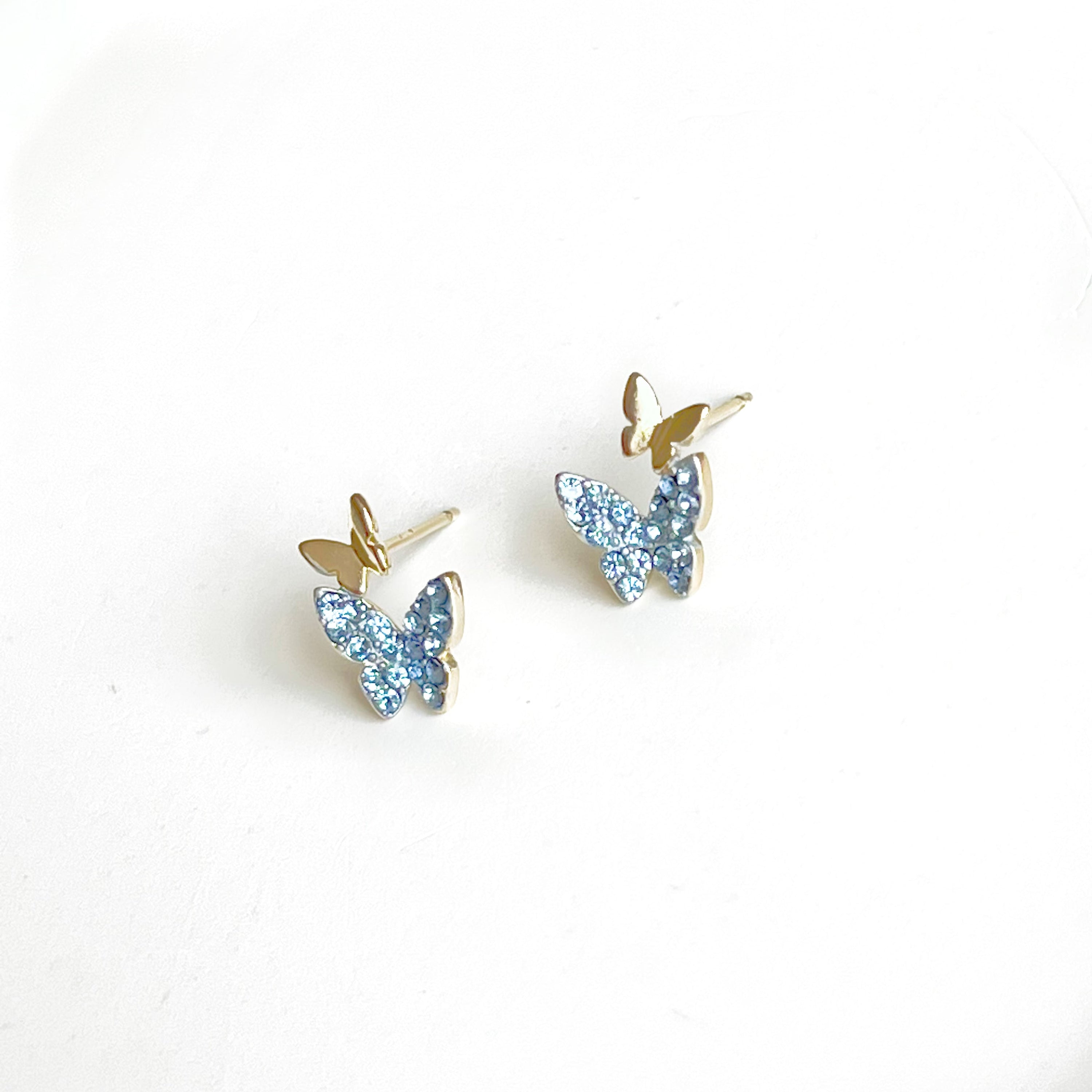 Blue Crystal Gold Butterfly Earrings - Hypoallergenic Sterling Silver Jewelry for Women Bijou Her