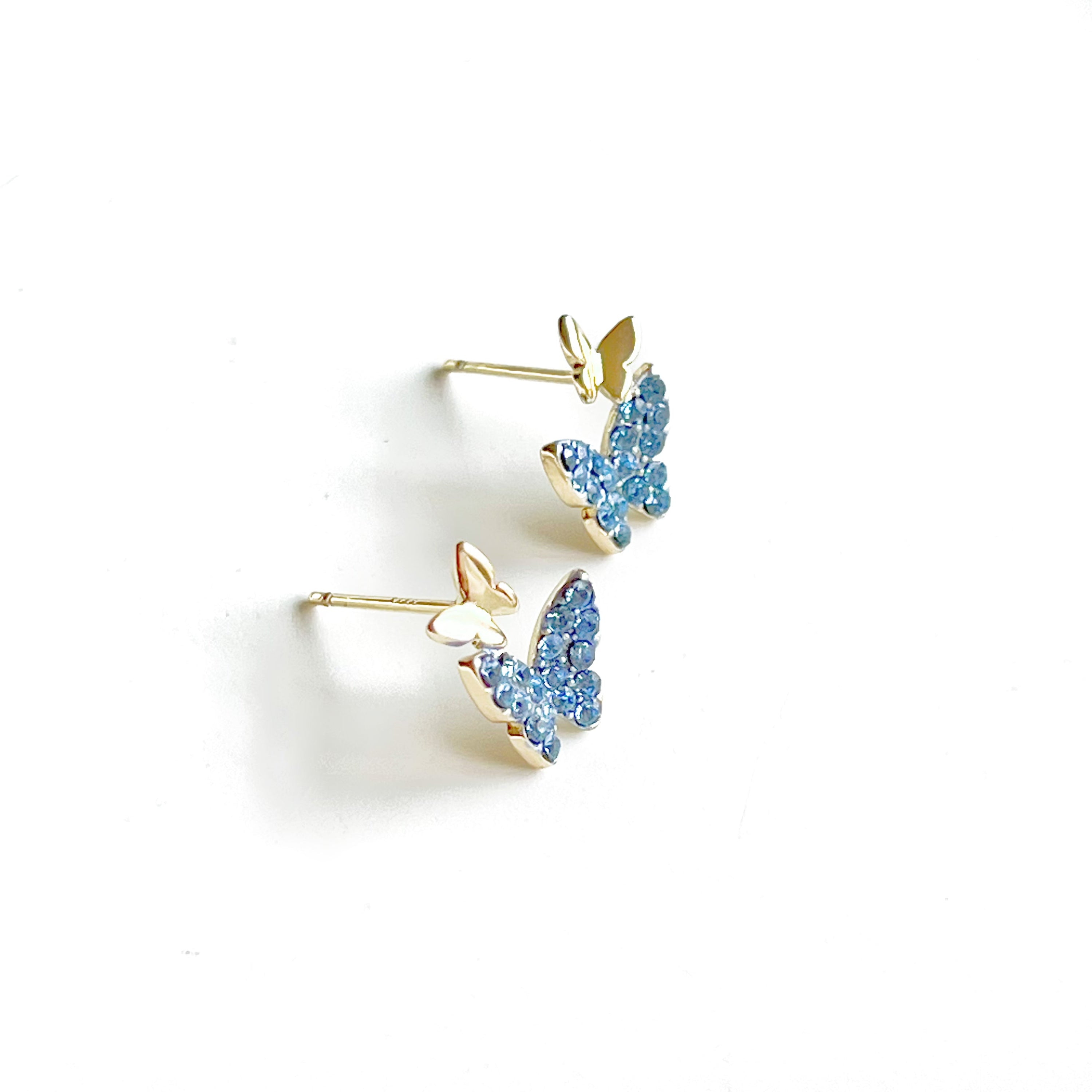 Blue Crystal Gold Butterfly Earrings - Hypoallergenic Sterling Silver Jewelry for Women Bijou Her