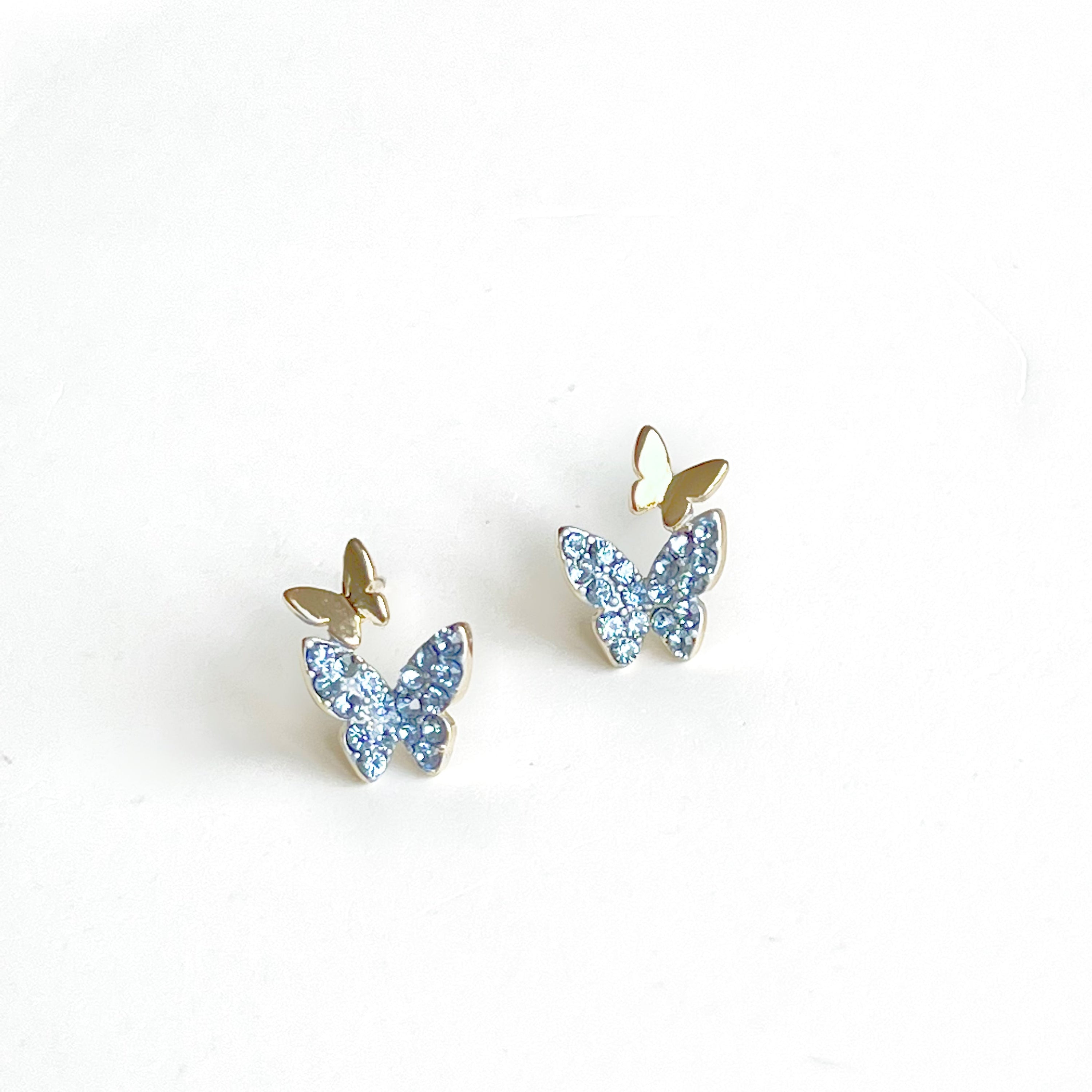 Blue Crystal Gold Butterfly Earrings - Hypoallergenic Sterling Silver Jewelry for Women Bijou Her