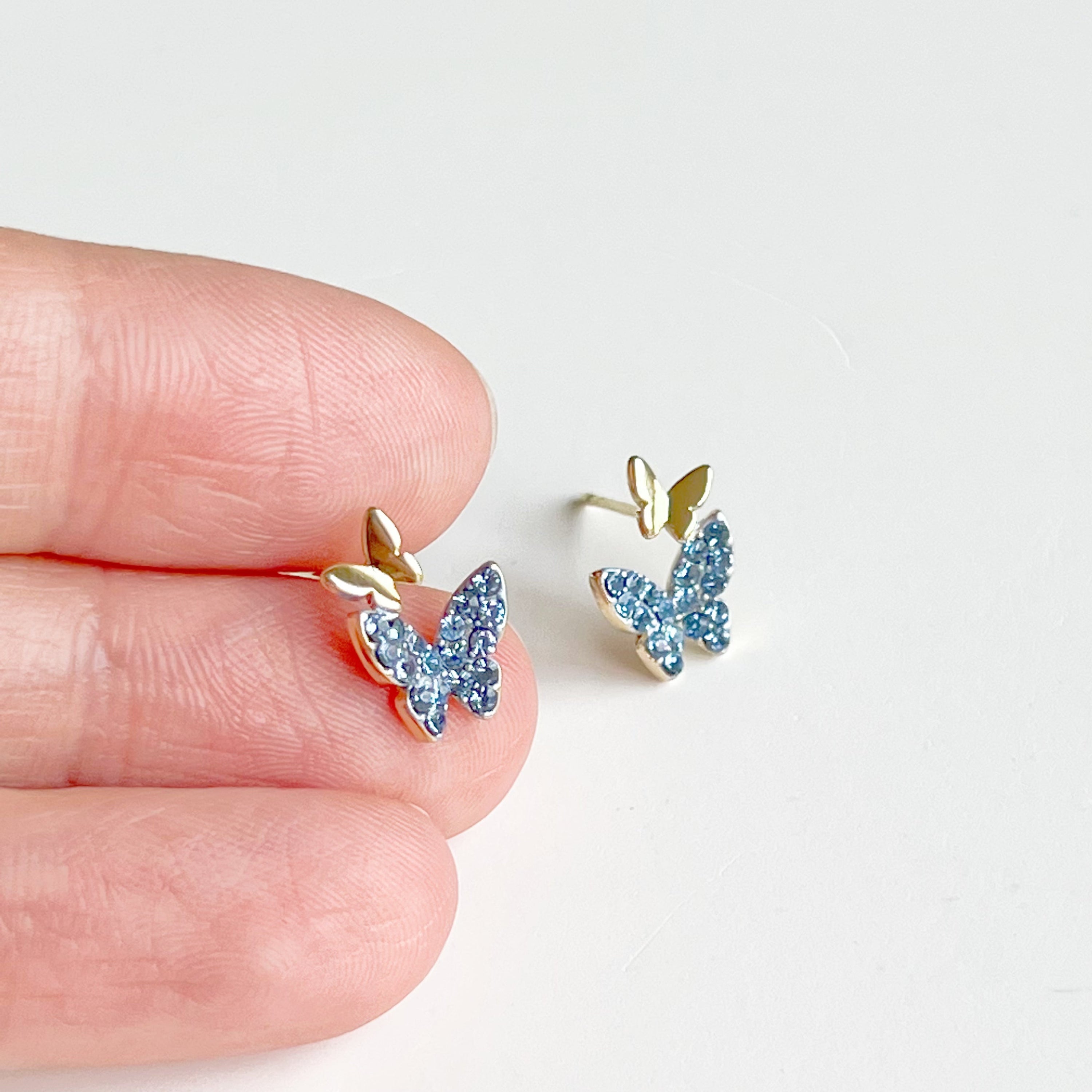 Blue Crystal Gold Butterfly Earrings - Hypoallergenic Sterling Silver Jewelry for Women Bijou Her